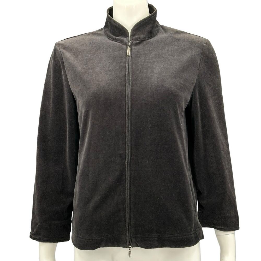 St John Sport Jacket Womens Small Black Velour Track Full Zip Athleisure Lounge